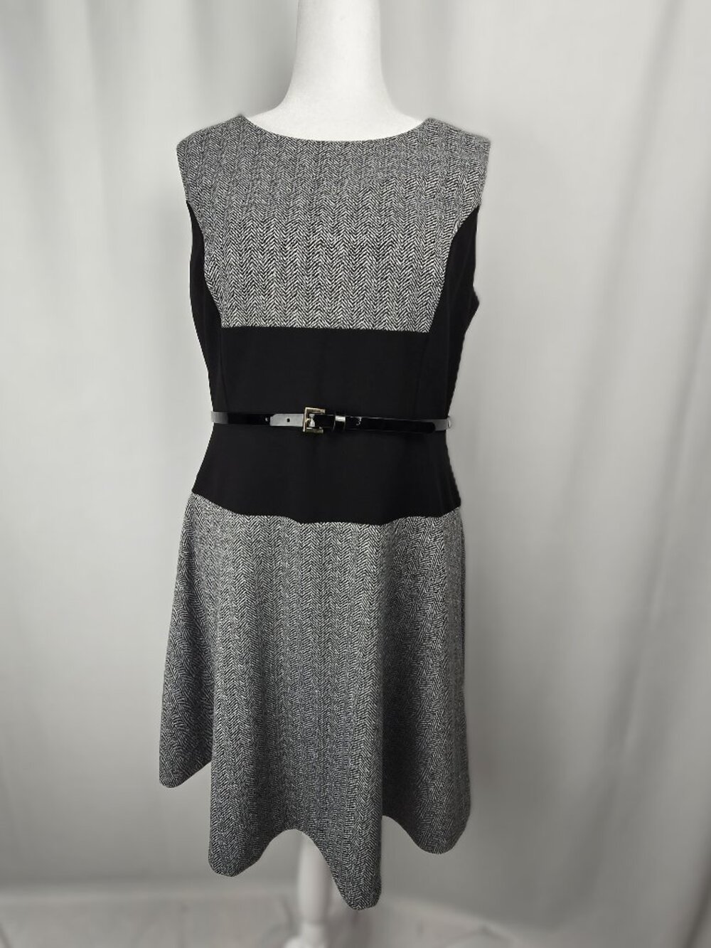 Tommy Hilfiger Houndstooth Fit & Flare Dress Size 14 w/ Patent Belt